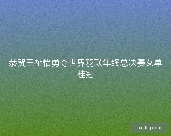 恭贺王祉怡勇夺世界羽联年终总决赛女单桂冠